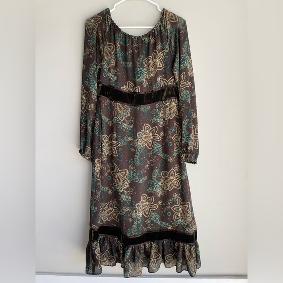 LOFT brown floral peasant dress - Picture 2 of 10